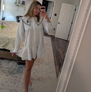 Miss Selfridge Embroidered Collar Mini Dress In White Size 8